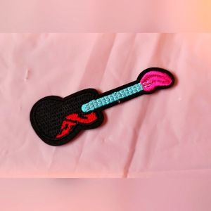 Embroidered Iron on Patch Black Guitar NWOT unbranded